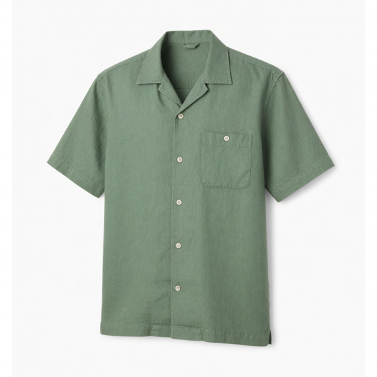 Men's Washable Linen Camp Short Sleeve Shirt Sage Green