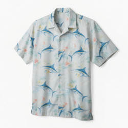 Men's Button Hawaiian Marlin Print Short Sleeve Shirt