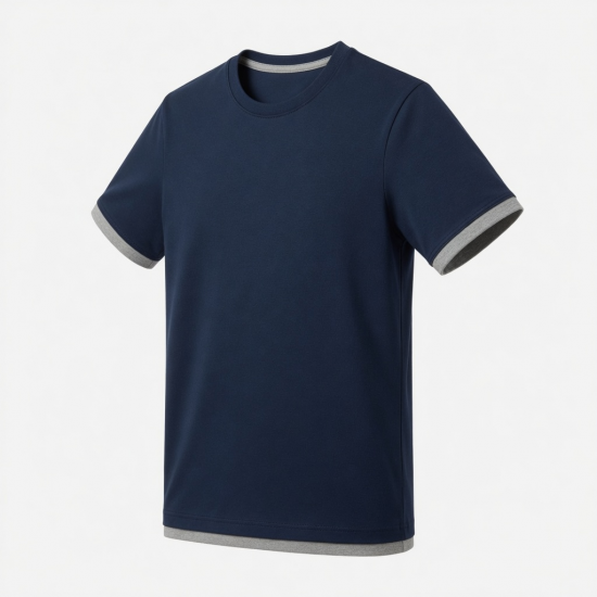 Men's Navy Blue Short Sleeve T-Shirt Grey Trim