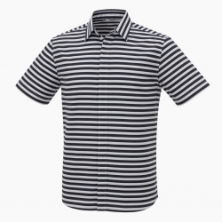 Men's Black White Striped Collared Short Sleeve Shirt
