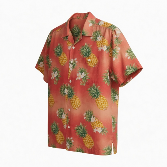 Men's Silk Blend Tropical Hawaiian Pineapple Short Sleeve Shirt