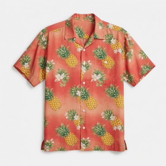 Men's Silk Blend Tropical Hawaiian Pineapple Short Sleeve Shirt