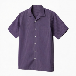 Men's Button Short Sleeve Shirt Purple White