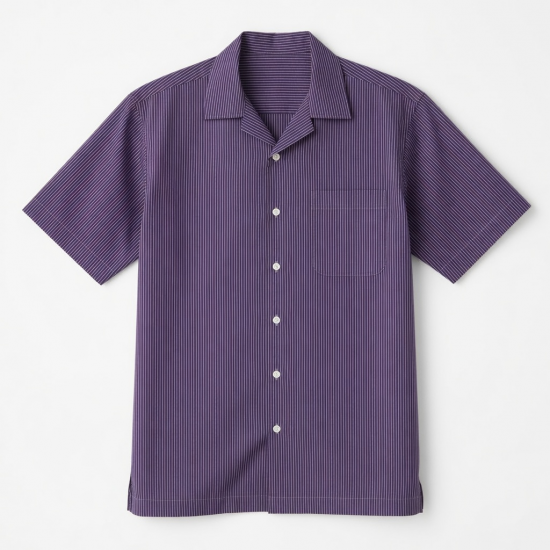 Men's Button Short Sleeve Shirt Purple White