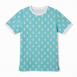 Men's Crew Neck Short Sleeve Shirt Aqua Blue/White Pineapple