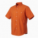 Men's Orange Plaid Button Down Short Sleeve Shirt Cotton