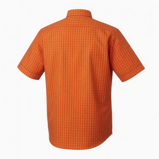 Men's Orange Plaid Button Down Short Sleeve Shirt Cotton