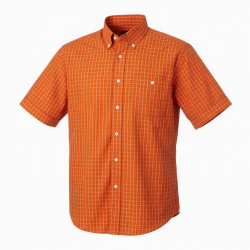 Men's Orange Plaid Button Down Short Sleeve Shirt Cotton