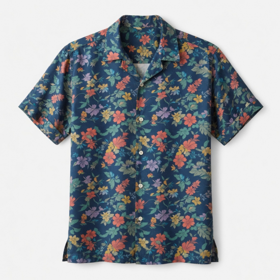 Men's Silk Floral Button Hawaiian Short Sleeve Shirt