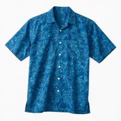 Men's Blue Batik Hawaiian Short Sleeve Shirt Cotton