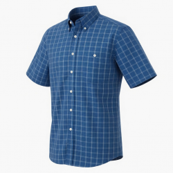 Men's Button Down Short Sleeve Shirt Flexwear Blue Plaid