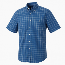 Men's Button Down Short Sleeve Shirt Flexwear Blue Plaid