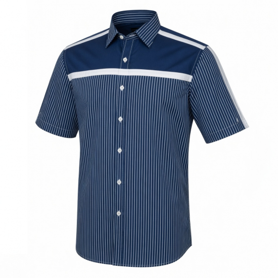 Men's Stripe Detail NAVY/White Short Sleeve Shirt