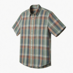 Men's Multi Linen Plaid Check Short Sleeve Shirt