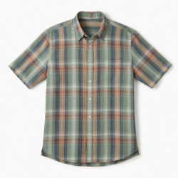 Men's Multi Linen Plaid Check Short Sleeve Shirt