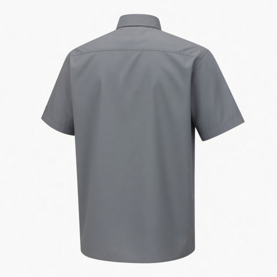 Men's Gray Button Short Sleeve Shirt Collared Cotton