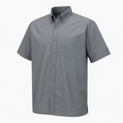 Men's Gray Button Short Sleeve Shirt Collared Cotton