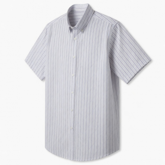 Men's Short Sleeve Shirt White Purple Lines Cotton