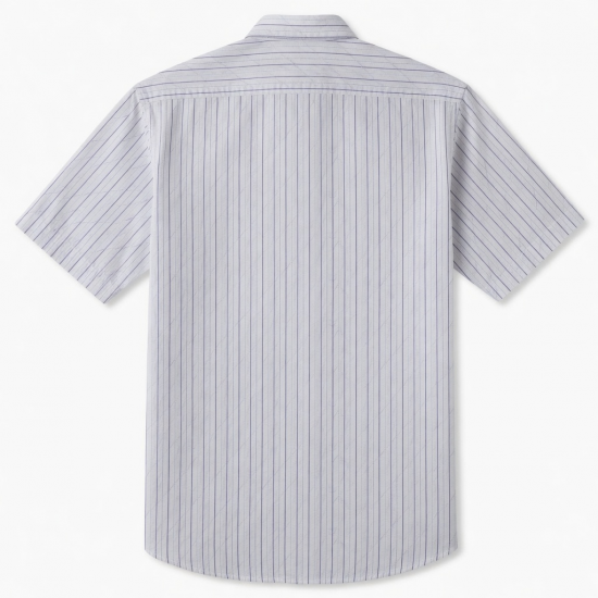 Men's Short Sleeve Shirt White Purple Lines Cotton