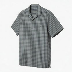 Men's Plaid Short Sleeve Shirt Grey Button Hiking