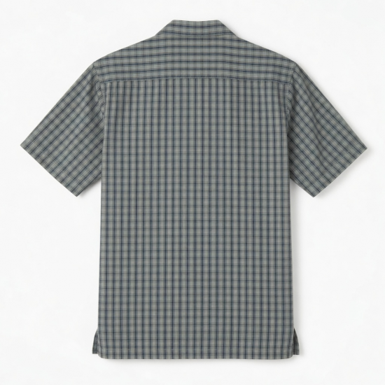 Men's Plaid Short Sleeve Shirt Grey Button Hiking
