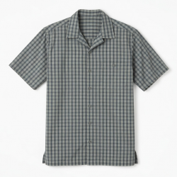 Men's Plaid Short Sleeve Shirt Grey Button Hiking