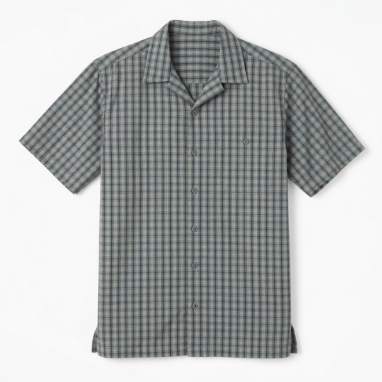 Men's Plaid Short Sleeve Shirt Grey Button Hiking