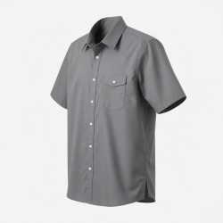 Men's Gray Button Short Sleeve Shirt Pocket Standard