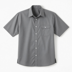 Men's Gray Button Short Sleeve Shirt Pocket Standard