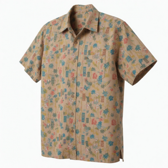 Men's Flannel Tiki Time Party Short Sleeve Shirt Bambo