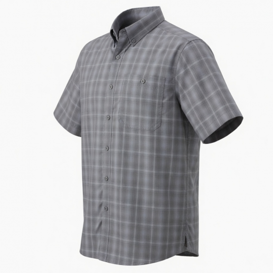 Men's Gray Plaid Titanium Omni-Dry Short Sleeve Shirt