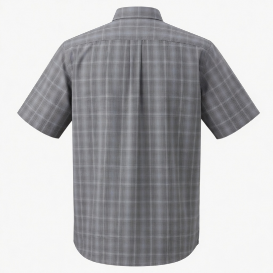 Men's Gray Plaid Titanium Omni-Dry Short Sleeve Shirt