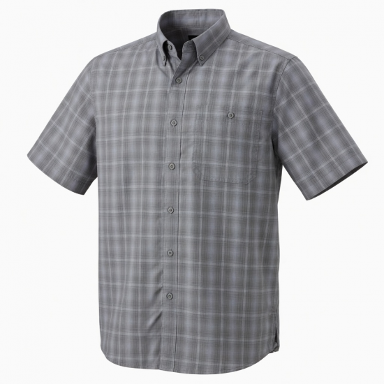 Men's Gray Plaid Titanium Omni-Dry Short Sleeve Shirt