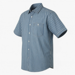 Men's Blue Salt Wash Stripe Cotton Short Sleeve Shirt