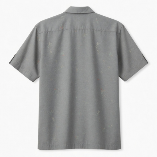 Men's Short Sleeve Shirt Gray Hawaiian Bamboo Button Down