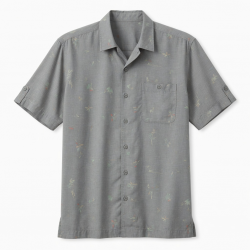 Men's Short Sleeve Shirt Gray Hawaiian Bamboo Button Down