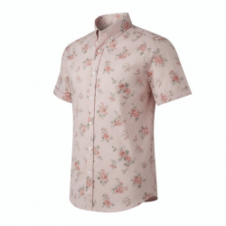 Men's Rose Printed Button Down Collar Short Sleeve Shirt