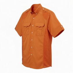 Men's Button Fishing Short Sleeve Shirt Orange Vented