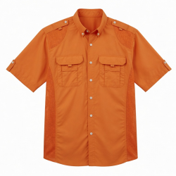 Men's Button Fishing Short Sleeve Shirt Orange Vented