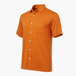 Men's Brunt Orange Knit Viscose Button-Up Short Sleeve Shirt
