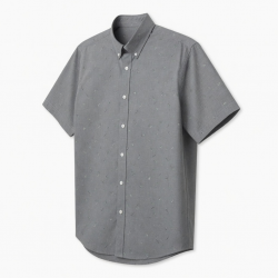 Men's Button Gray Print Short Sleeve Shirt