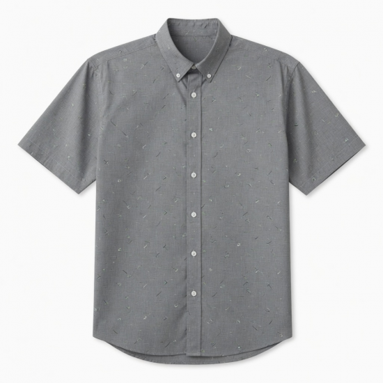 Men's Button Gray Print Short Sleeve Shirt