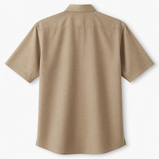 Men's Short Sleeve Shirt Beige/Tan Check