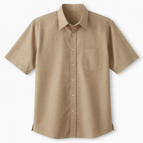 Men's Short Sleeve Shirt Beige/Tan Check