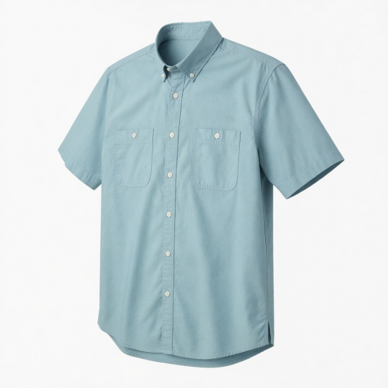 Men's Light Blue/Green Button-Up Short Sleeve Shirt