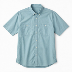 Men's Light Blue/Green Button-Up Short Sleeve Shirt
