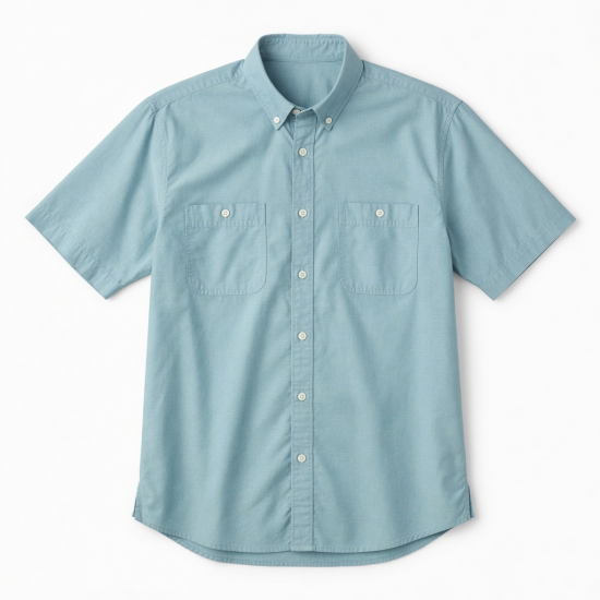 Men's Light Blue/Green Button-Up Short Sleeve Shirt