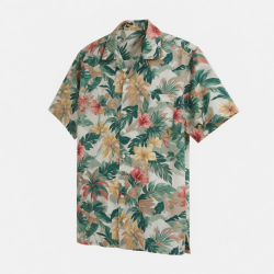 Men's Button Short Sleeve Shirt Tropical Palm Floral