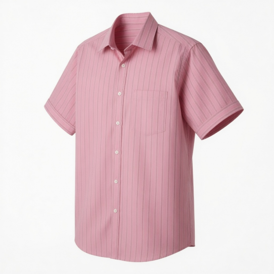 Men's Short Sleeve Shirt Pink Stripes