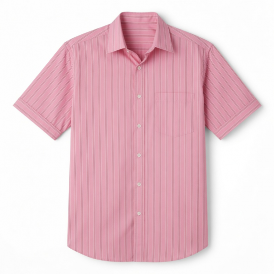 Men's Short Sleeve Shirt Pink Stripes